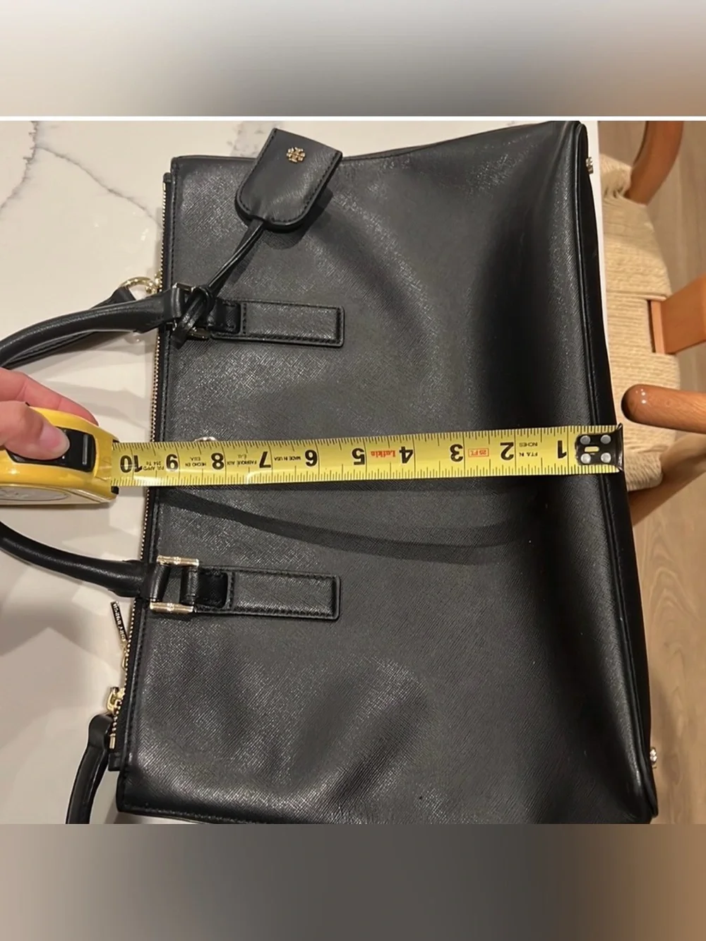 Tory Burch Black Leather Top-Zip Satchel with Gold Hardware